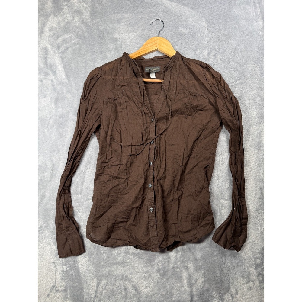 Banana Republic Shirt Womens Small Brown Cotton Long Sleeve Curved Hem Button Up